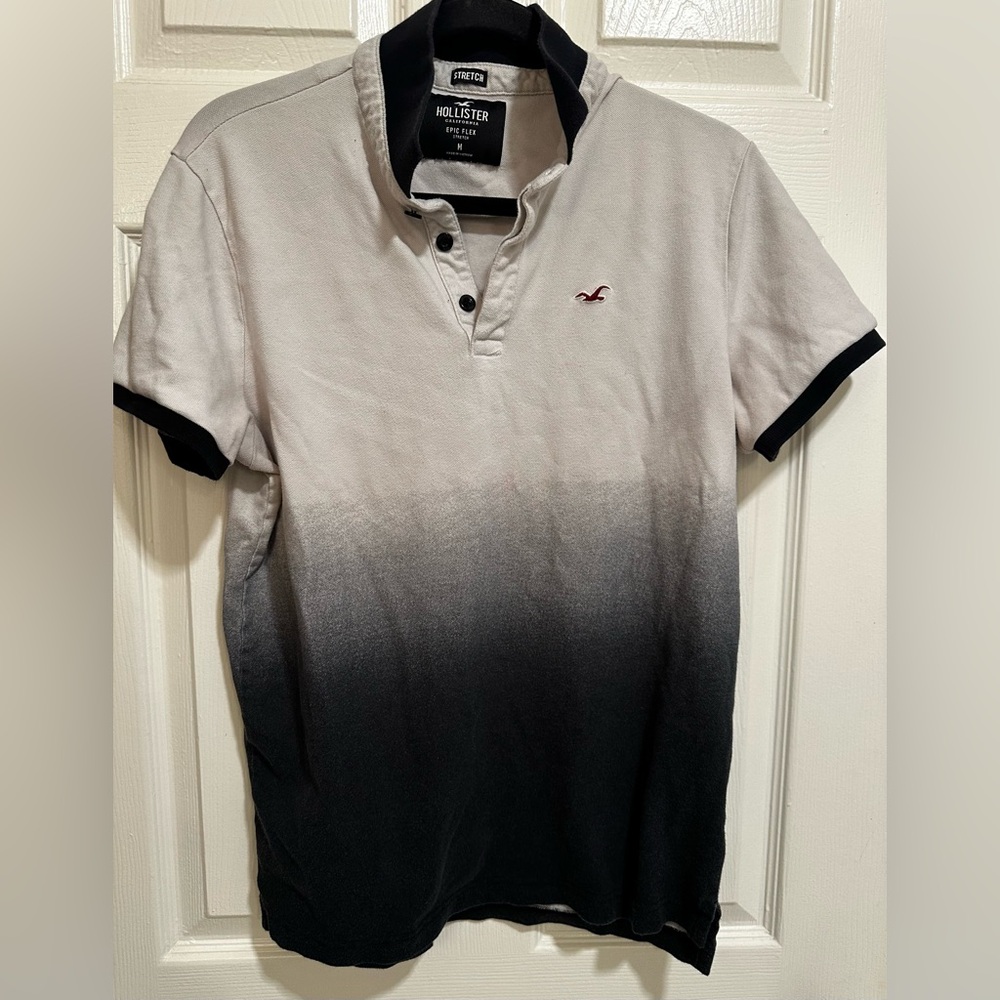 Vintage Hollister Polo Blck & Grey Gradient Epic Flex With Collar